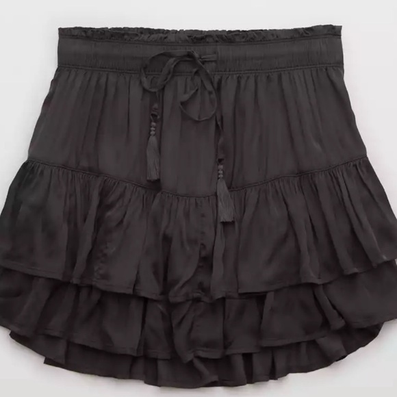 Aerie | Sweet ‘N’ Silky Satin Black Ruffle Skirt Medium - Picture 3 of 7